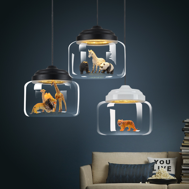 Nordic Lamps Restaurant Chandelier Cafe Clothing Store Creative Personality Cartoon Animal Children's Room Glass Chandelier