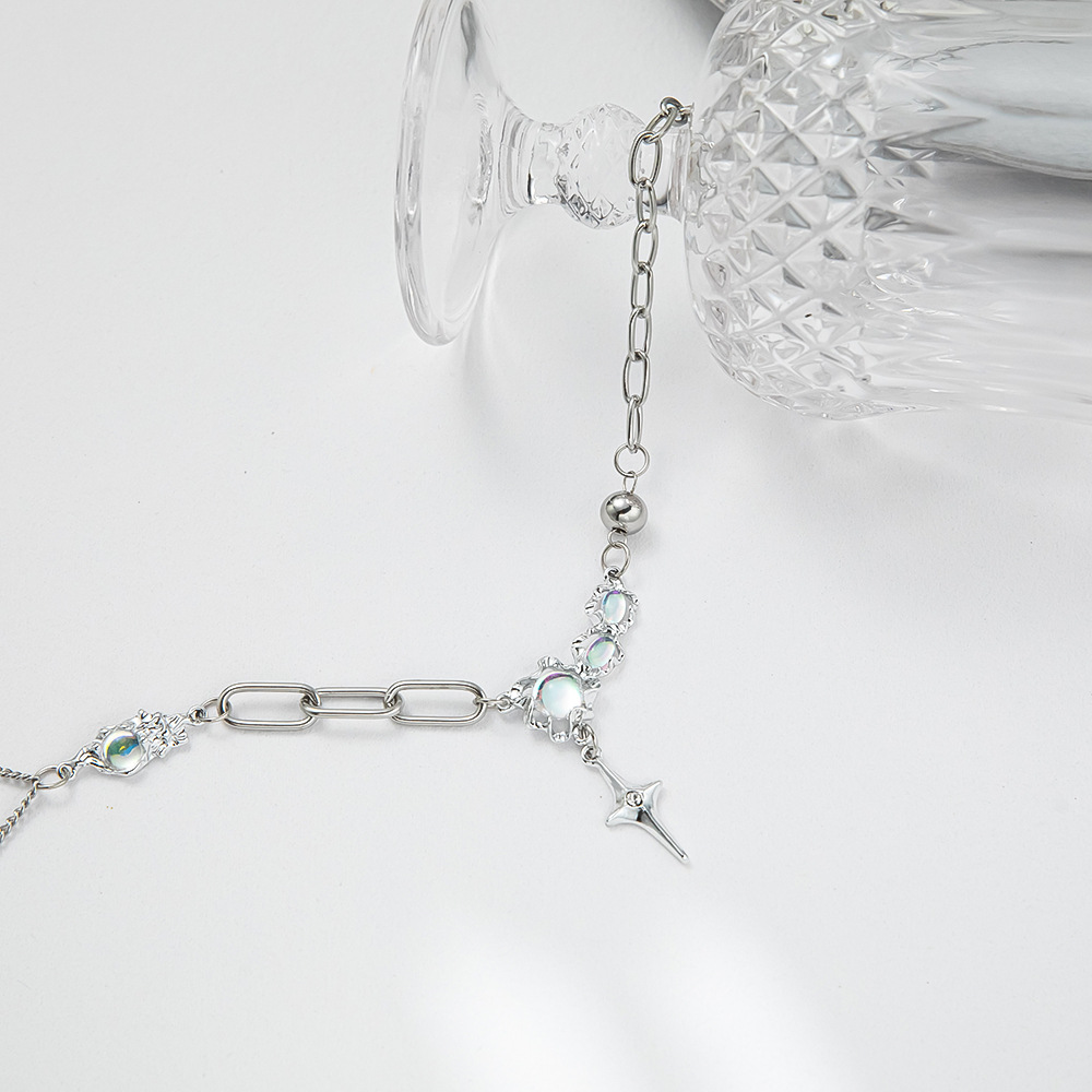 Fashion Star Alloy Titanium Steel Beaded Inlay Artificial Crystal Sweater Chain 1 Piece