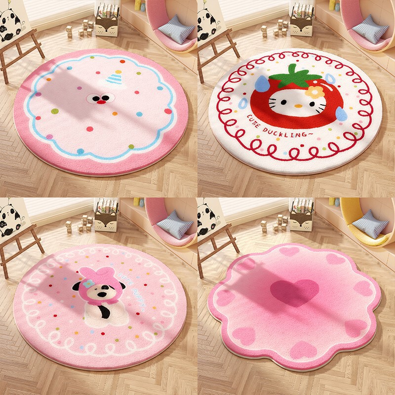 Cartoon Bow Round Imitation Cashmere Carpet Home Sofa Study Round Blanket Girl Bedroom Bedside Blanket