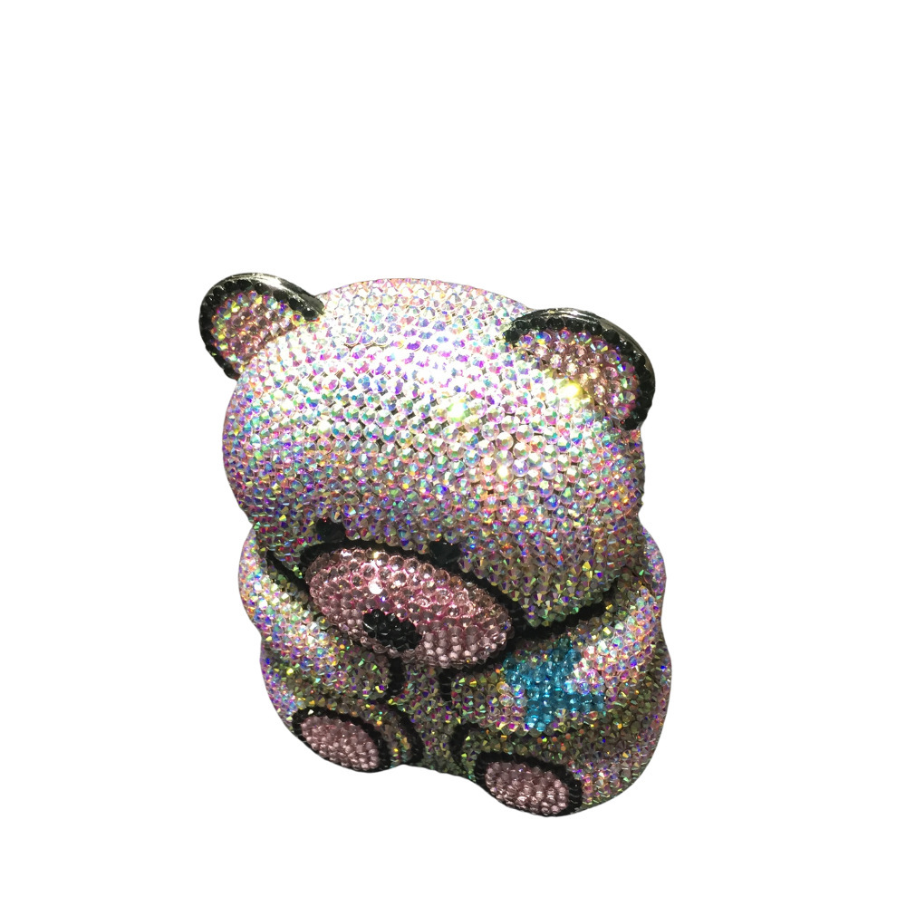 Bolsa de diamante de dibujos animados Teddy Bear metal de cristal bolsa de cena de diamantes hecha a mano AliExpress bolsa de dama de color blanco