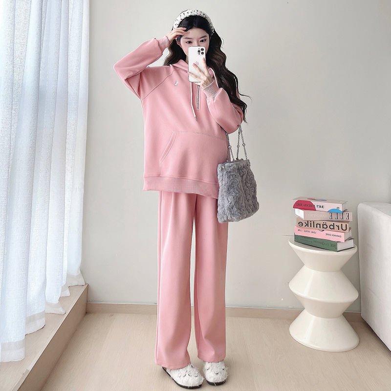 妊婦服秋冬潮母の新型の衛衣のワイドレギンスのズボンのスーツの妊娠期のゆったりしているカジュアルな組み合わせのファッションの2つのセット|undefined