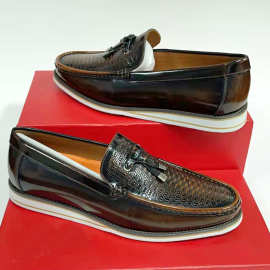 高端真皮乐福鞋头层牛皮皮鞋 休闲百搭套脚单鞋套脚男鞋黑色潮鞋