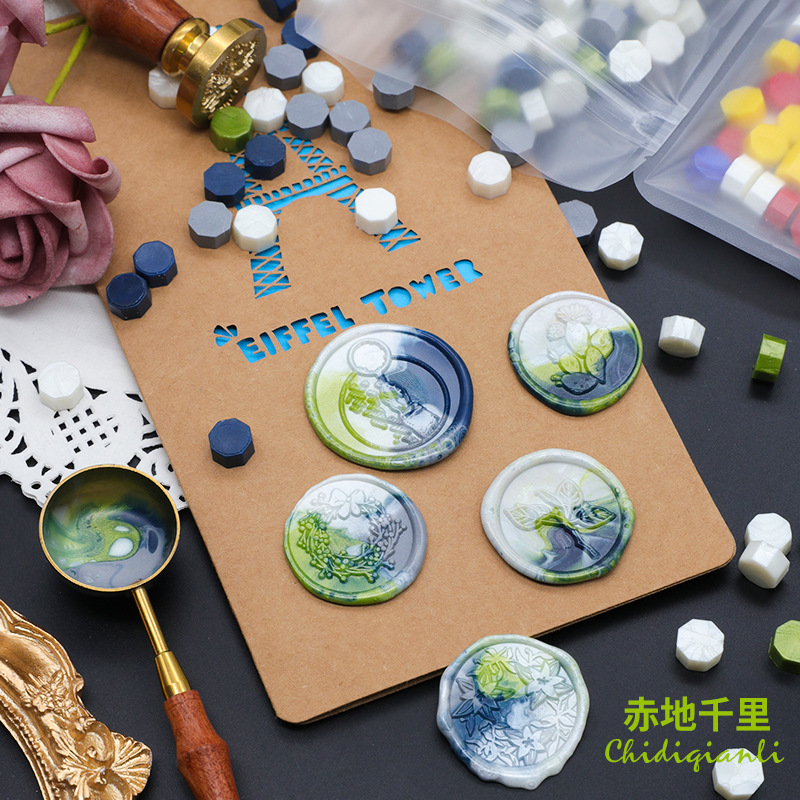 Ocho-lado fuego pintura cera grano mezclado color 35g bolsa de embalaje fuego pintura cera sello al por mayor sobre DIY mano cuenta de sellado Uso de cera