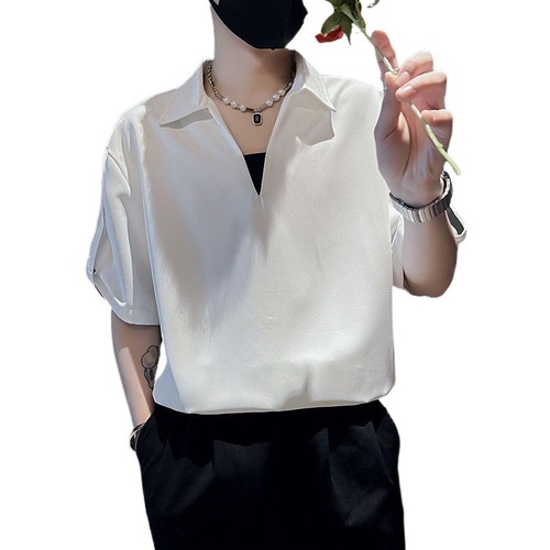 Designer V-neck POLO Shirt for Men - Summer Trendy Brand with a Cool, Casual Ice Silk Short Sleeve T-shirt for Men