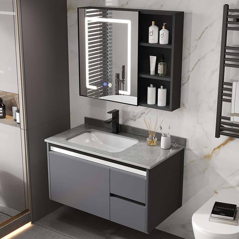 Baño lavabo gabinete combinación espacio aluminio roca placa baño lavabo espejo inteligente