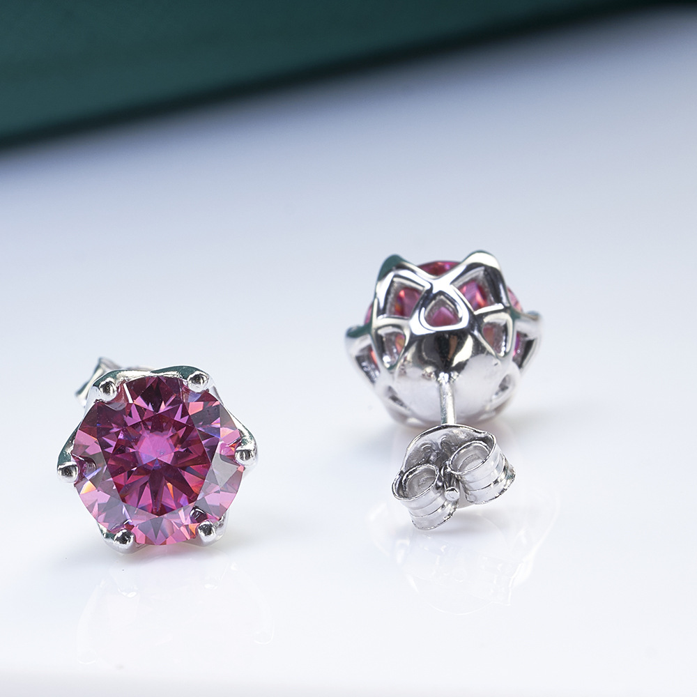 1CT * 2 azul rosa color plata esterlina pendientes de piedra de moissanita de prueba de penetración transfronteriza TK en stock