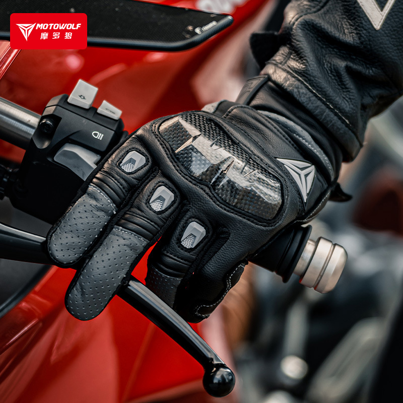 Guantes de cuero para montar en motocicleta guantes transpirables de fibra de carbono guantes de protección anti-caída equipo Knight guantes de pantalla táctil