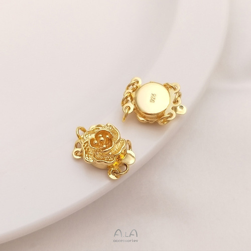 Color-preserving 18K white gold rose flower insert buckle pearl jewelry finishing buckle diy bracelet necklace accessories