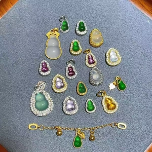 Natural Tourmaline Diamond Gourd S925 Silver Gold-Plated Through-Hole Accessories Bracelet String Decoration DIY Handmade Bead Semi-Finished Product