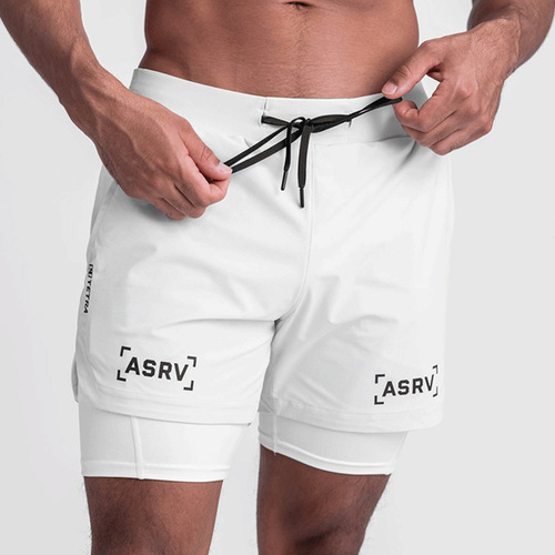 Cross-border summer men's sports shorts European and American large size anti-exposure five-point pants men's outdoor quick-drying double-layer fitness pants