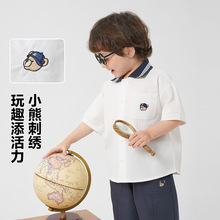 右欧男童短袖衬衫纯棉夏装童装儿童宝宝小童男孩衬衣白色上衣夏季