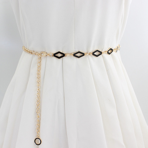 Waist chain women's ins style black and white double-sided chain small fragrance style with dress sweater waist waist decorative belt 2 options available