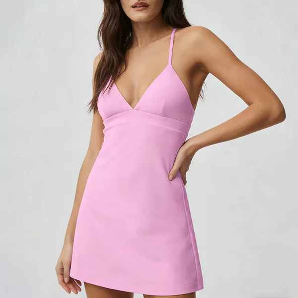 European and American Cross-Border V-Neck Strapless Yoga Dress with Chest Pads, Women's Backless Quick-Dry Summer Fitness Sports Dress
