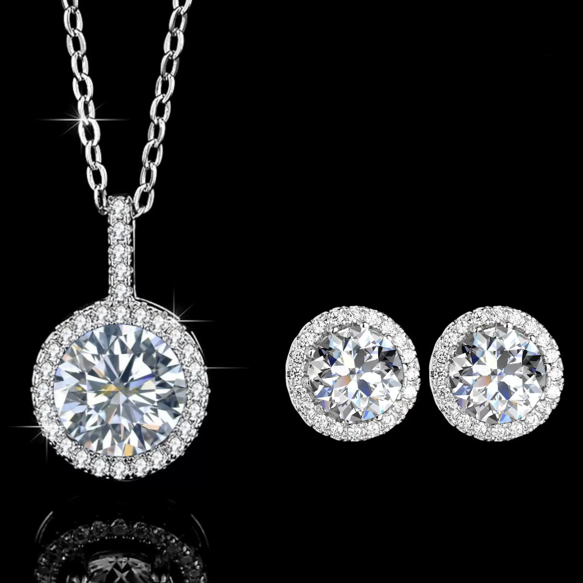豪华圆包项链套装 圆形镶钻单吊坠ins风高级不锈钢锁骨链女不掉色