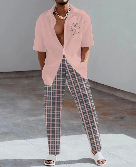 Temperamento de moda, estilo de personalidad, camisa de manga corta impresa en 3D, pantalones, MB1-MR10 de dos piezas de estilo popular para hombres