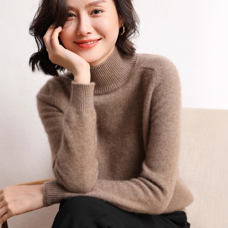 Autumn and Winter Half-Turtleneck Cashmere Sweater for Women, Short Thickened Loose Pullover Knit Base Sweater Autumn and Winter Half-Turtleneck Cashmere Sweater for Women, Short Thickened Loose Pullover Knit Base Sweater