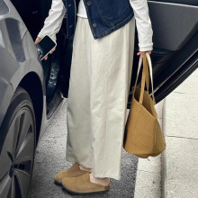 跨境跨境日系白色高腰棉麻工装阔腿裤女春秋季新款九分裤宽松休闲