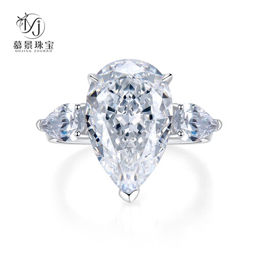 Mujing Jewelry European and American fashion luxury Internet celebrity same style S925 silver inlaid with high carbon diamond water drop 11*17 ring 5 carats