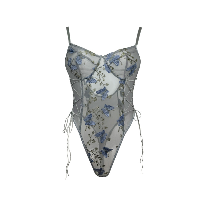 Los nuevos productos de Meirenxi se venden bien en Europa y América, hilo de red transfronterizo transparente sexy puro bordado mono de alta gama