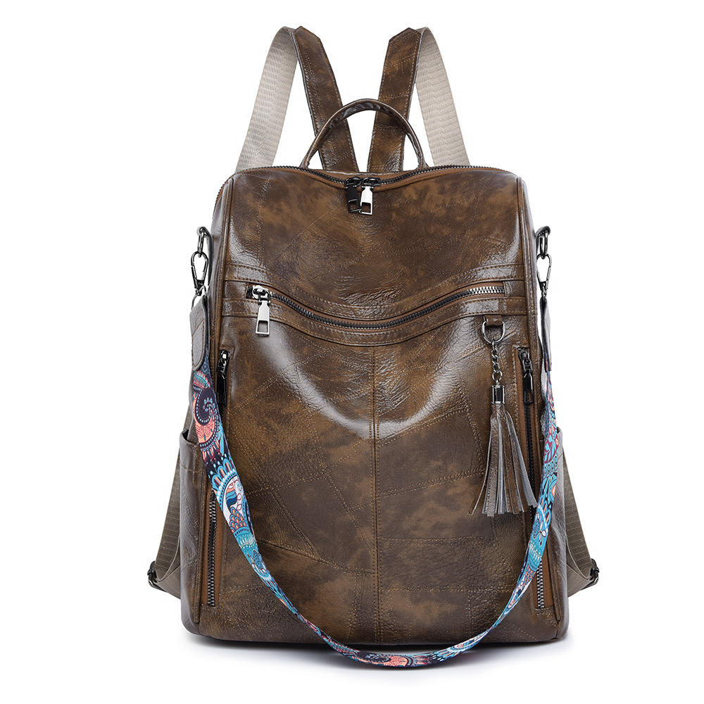 Mochila de cuero suave para mujer retro casual de nuevo estilo transfronterizo, mochila de hombro de gran capacidad simple y versátil al por mayor