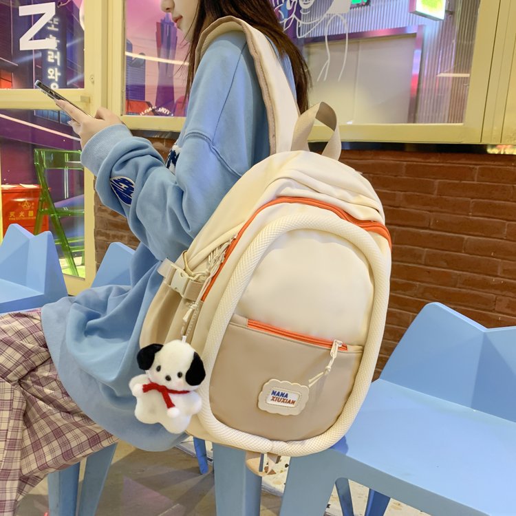 Autumn Color-Block Student Backpack, Japanese Style Simple Contrast Color School Bag, Unisex, Lightweight, Reduces Burden, Large Capacity
