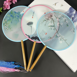 Antique round fan female Chinese style round semi-transparent fan retro Hanfu cheongsam dance fan bridesmaid small fan wholesale