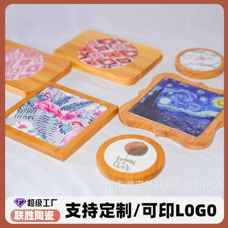 Manufacturer wholesale ceramic absorbent coasters with wooden frame, pot mats with ins-style patterns, customizable elegant and creative ceramic mats Manufacturer wholesale ceramic absorbent coasters with wooden frame, pot mats with ins-style patterns, customizable elegant and creative ceramic mats