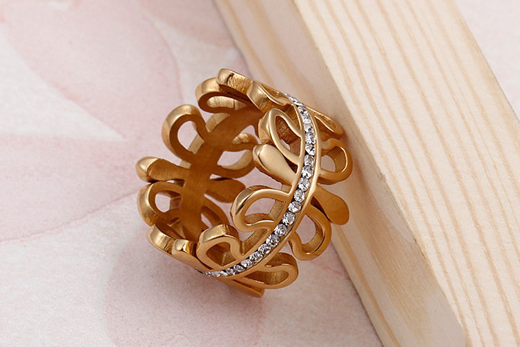Fashion Style Plating Craft Gold, Silver Color European And American Titanium Steel Wholesale Fashion Hollow Wide Face Sticky Rhinestone Ring