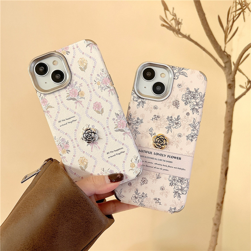 Estilo coreano ins Rosa floral inglés iPhone14 Camelia 15ProMax para Apple 13 teléfono caso 12P
