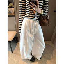 摩且 时髦工装风 舒适有型抽绳松紧腰弯刀阔腿宽松休闲裤 MQ1950