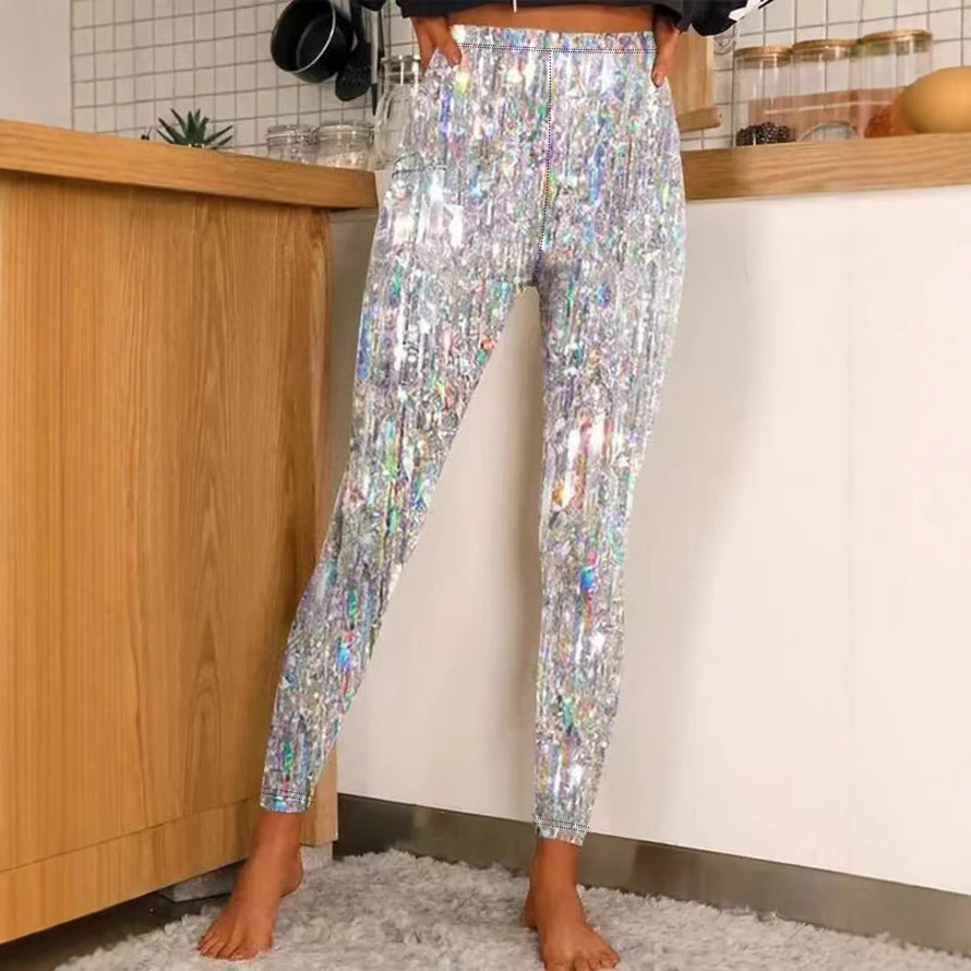 2025欧美休闲亮晶晶印花运动裤打底裤女装