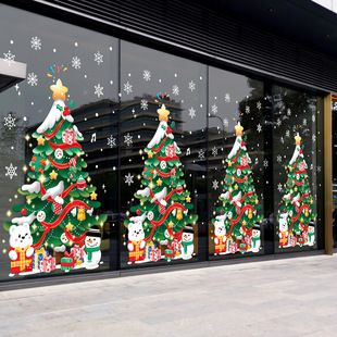 Static stickers, Christmas decorations, shop window scene layout, Christmas tree stickers, Glass stickers, window stickers