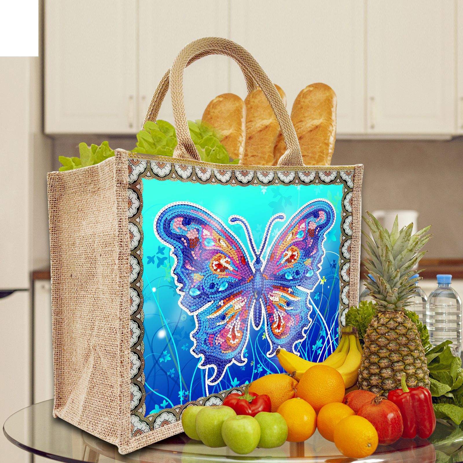 Accesorios para pintura con diamantes, bolsa de lona DIY para pintura con diamantes, bolsa de mano con diseño de animales y paisajes, con placa base reemplazable, un paquete con dos diseños.