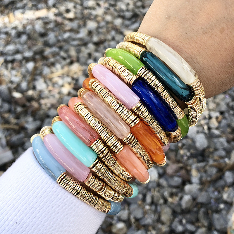 Round Pattern Women'S Gender Casual Vacation Round Color Block Arylic Metal Beaded Bracelets Wholesale