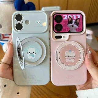 大视窗旋转支架手机壳适用iPhone18ProMax苹果17卡通小猫保护套16