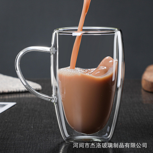 Coffee cup with handle, double-layer heat-resistant glass cup, creative insulated water cup, cold drink milk cup, juice cup, mug