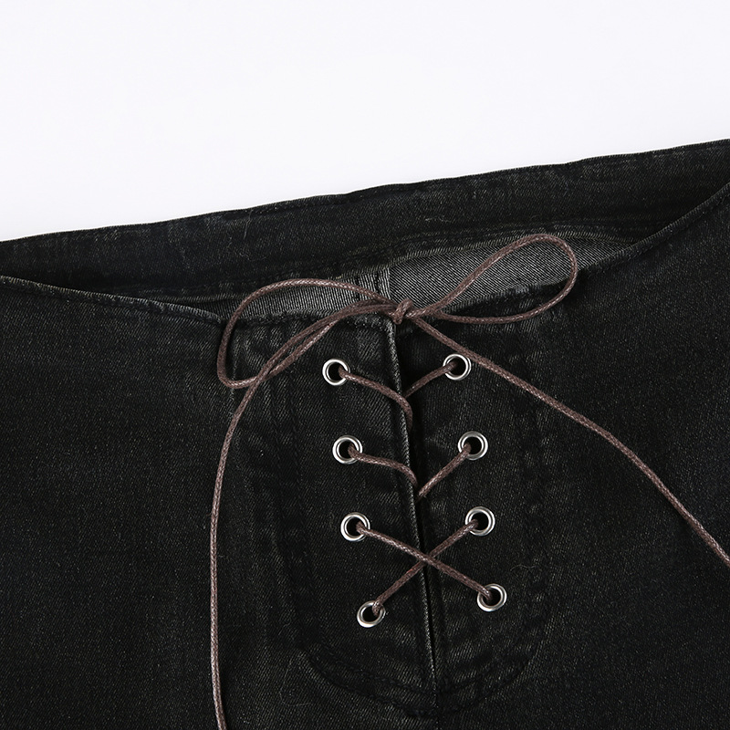 jeans rectos con cordones y cintura baja retro lavados NSSSN119394