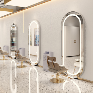 ✅ Barber Shop Mirror Hair Salon Perm and Dye Wall-Mounted Hairdressing Mirror Table Single-Sided Floor-Standing Mirror with Smart Light Le