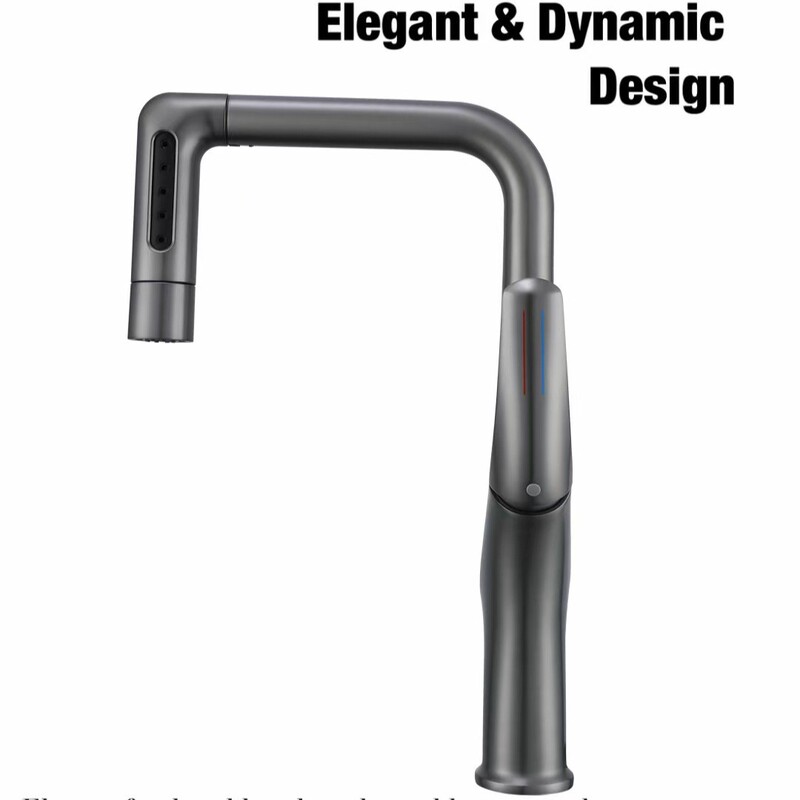 2025 New Product National Standard Copper Kitchen Pull-Out High-Quality Household Sink Gun Gray Hot and Cold Faucet