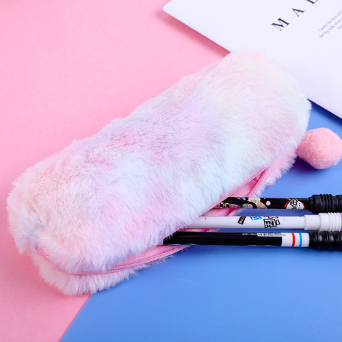 Korean style creative pencil box gradient color cute girl plush octagonal pencil bag girl heart student simple storage bag