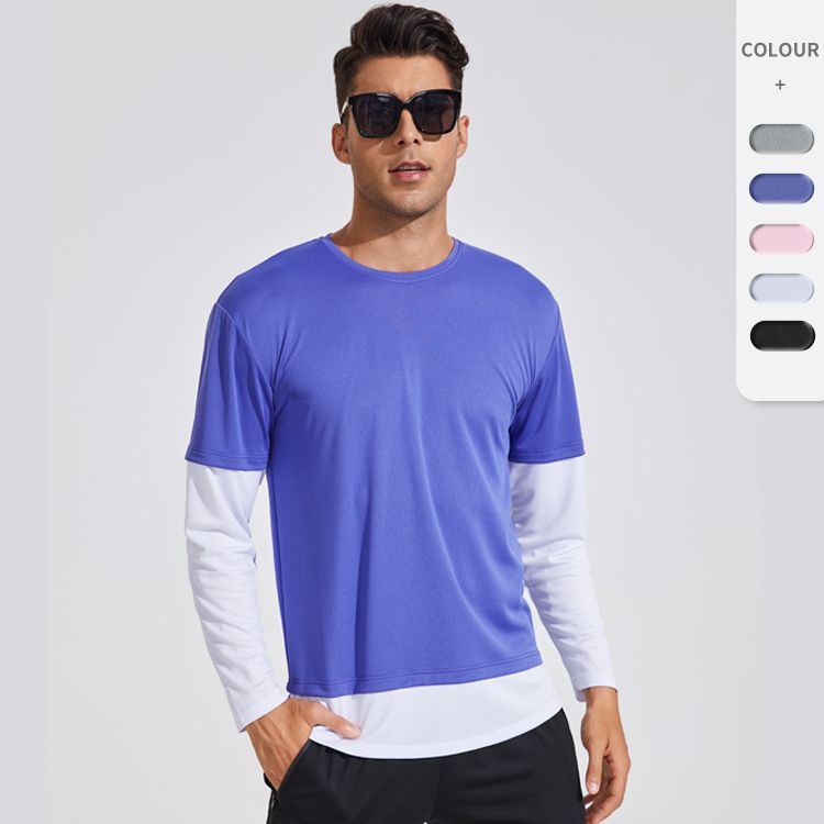 Deportes al aire libre de los hombres Camiseta de manga larga nueva costura de moda fitness correr tiro ropa cuello redondo medias de secado rápido de los hombres