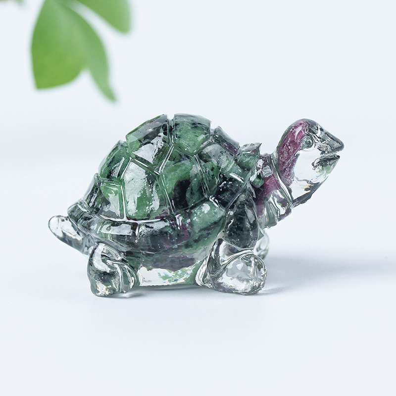 Cristal natural Animal Cristal blanco Cute Little Turtle Decoración creativa Adornos de escritorio Artesanías Decoración de coche