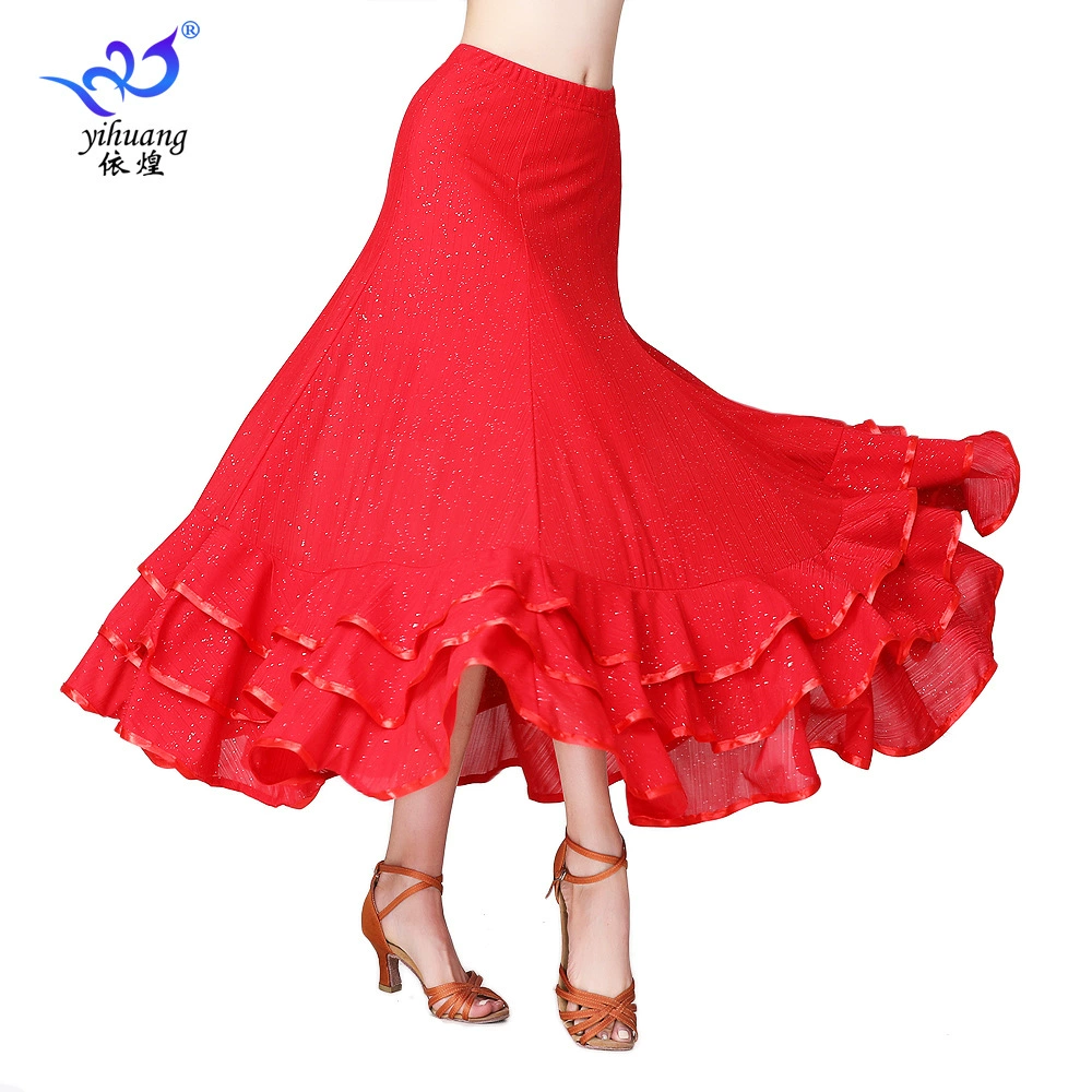 Одежда для современного танца, танцевальная юбка, юбка для танцевальной практики, юбка с блестками для бальных танцев, одежда для бальных танцев, длинная юбка, одежда для выступлений