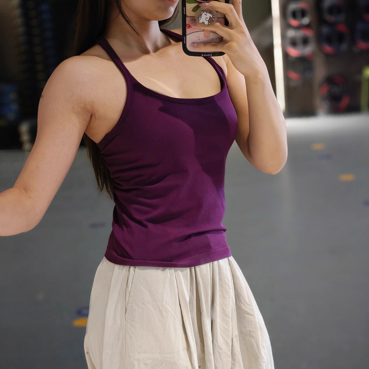 Yoga Vest Women's Sports Bra with Chest Pad Elastic Fitness Sling I-Shaped Slimming Look Running Outer Top Summer