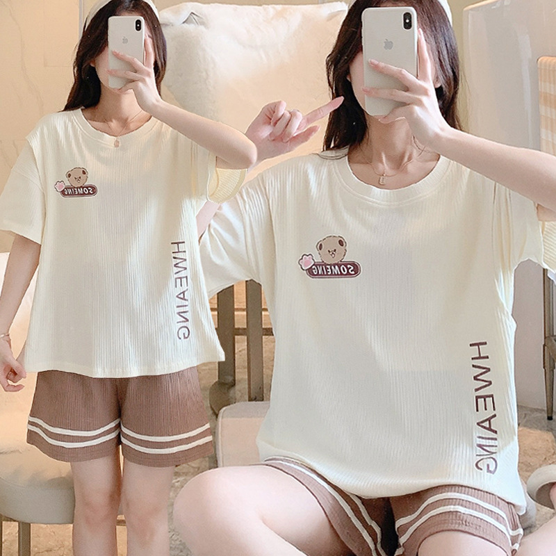Nursing clothing summer cotton thin maternity pajamas summer short sleeve suit pregnancy postpartum confinement clothing nursing out