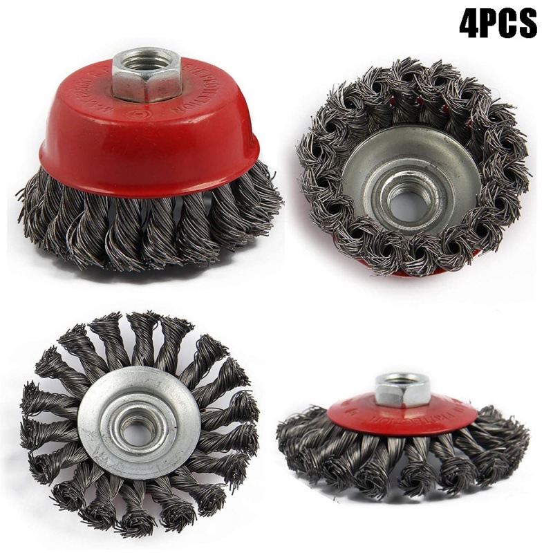 4件套75mm/100mm钢丝轮杯刷套装套件，磨光机角磨机M14内牙