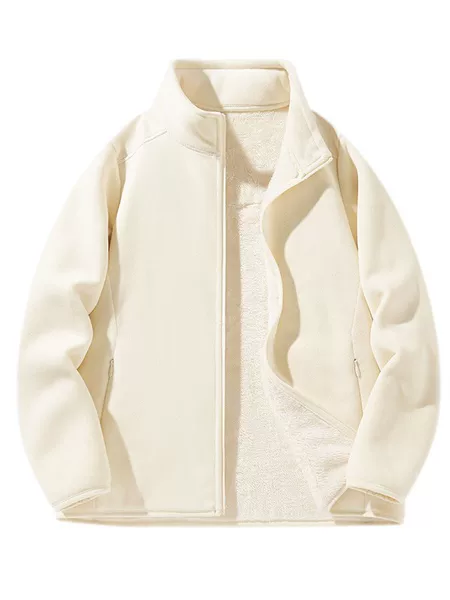 8806 Autumn and Winter Fleece Jacket for Couples, Men and Women, Outdoor Stand-Up Collar, Fleece-Lined Cardigan Jacket, Warm Long-Sleeved Jacket