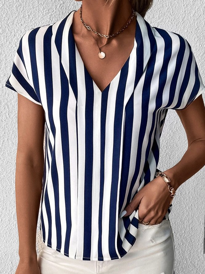 315g Weight Short Sleeve Sleeve Length Wholesale Women's Simple Style Stripe Short Sleeve Printing Blouses