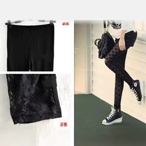 Демисезонные кружевные штаны, сексуальные черные л leggings, европейский стиль, плюс размер