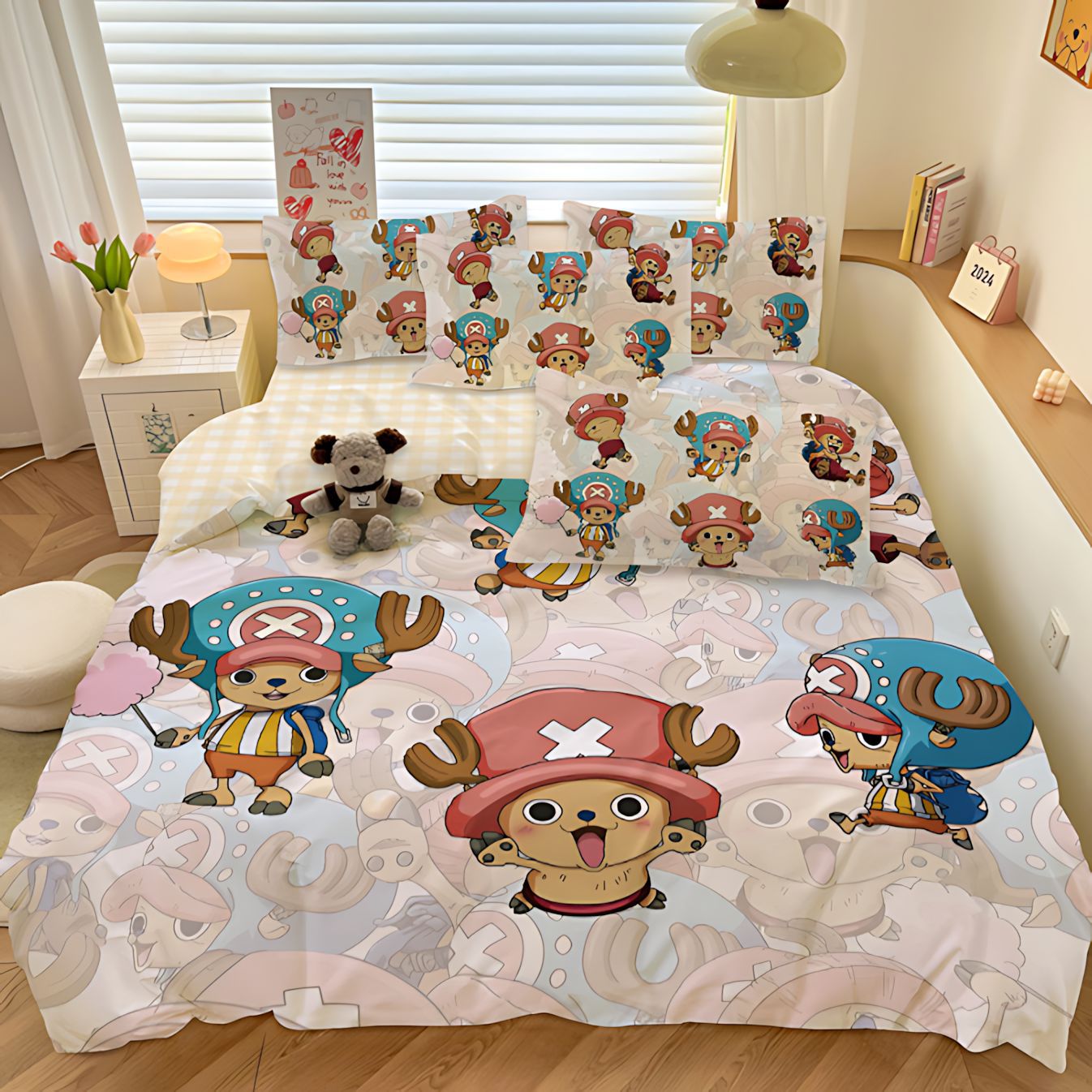 TEMU / JIT Amazon One Piece serie transfronteriza impresa digital 3D edredón kit de ropa de cama